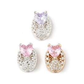 Латунные микро проложить кубического циркония бусы, овальные с сердцем, без свинца и без кадмия, долговечный
