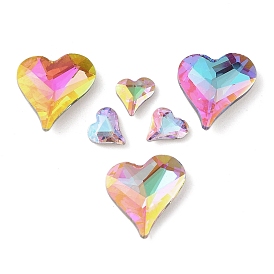 Glass Rhinestone Cabochons, Flat Back & Back Plated, Faceted, Heart