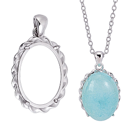 1Pc 925 Sterling Silver Pendant Cabochon Settings, Oval Charms, Open Back Settings