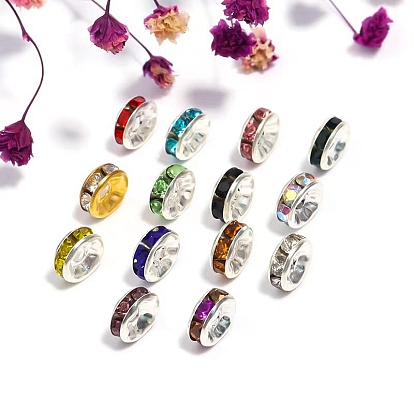 Rondelle Brass Rhinestone Spacer Beads