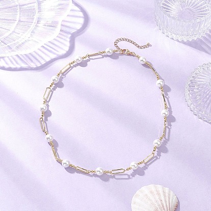 Ожерелья из овальных звеньев из латуни и круглого белого жемчуга