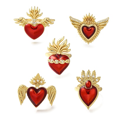 Покрытие стойки латунные прозрачные кольца с фианитом открытые манжеты, эмалированное кольцо в форме сердца для женщин, без кадмия и без свинца, долговечный