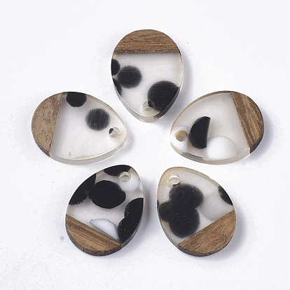 Resin & Walnut Wood Pendants, Teardrop with Spot