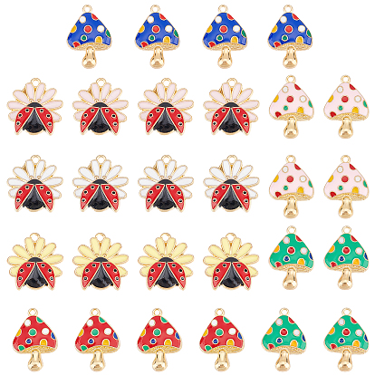 28pcs 7 Style Rack Plating Alloy Enamel Pendants, Cadmium Free & Nickel Free & Lead Free, Light Gold, Miexd Shape
