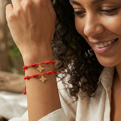 Conjuntos de pulseras trenzadas de hilo rojo hechas a mano con dijes de nudo chino de acero inoxidable., pulseras apilables ajustables