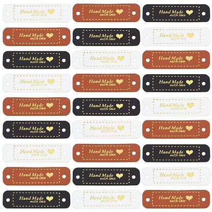60Pcs 3 color PU Leather Labels, Handmade Embossed Tag, with Holes, for DIY Jeans, Bags, Shoes, Hat Accessories, Rectangle with Word