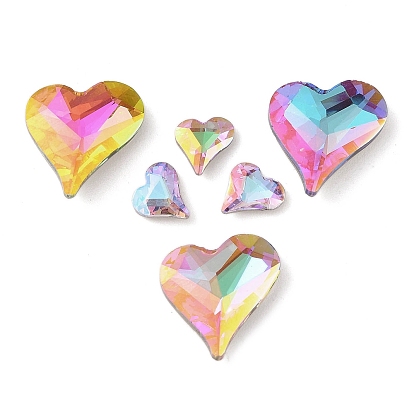 Cabujones de diamantes de imitación de cristal, espalda y espalda planas, facetados, corazón