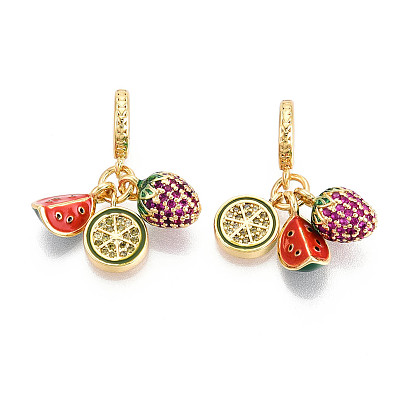 Латунное микропейв с кубическим цирконием европейские подвески с подвесками, с эмалью, клубника, арбуз и лимон, Подвески с большими отверстиями