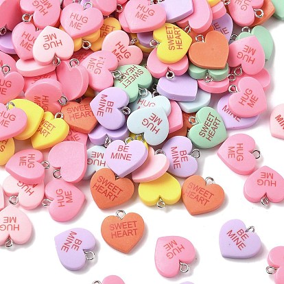 Непрозрачные подвески смолы, сердце со словом, с железной платиной петлей