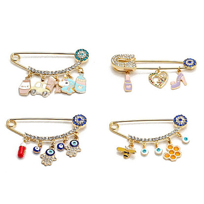 Mal de ojo/zapatos/unicornio/mano de hamsa/abejas dijes broche de aleación con diamantes de imitación, con esmalte, dorado