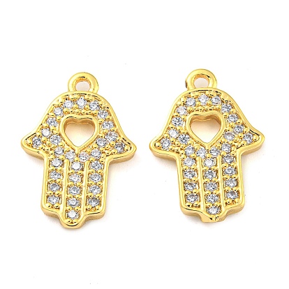 Pendentifs en laiton zircon cubique pavé, Hamsa main, clair
