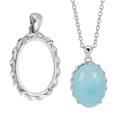 1Pc 925 Sterling Silver Pendant Cabochon Settings, Oval Charms, Open Back Settings