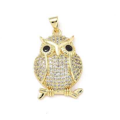 Латунные микропаве прозрачные подвески с фианитом, сова, без свинца и без кадмия, долговечный, стойки покрытие