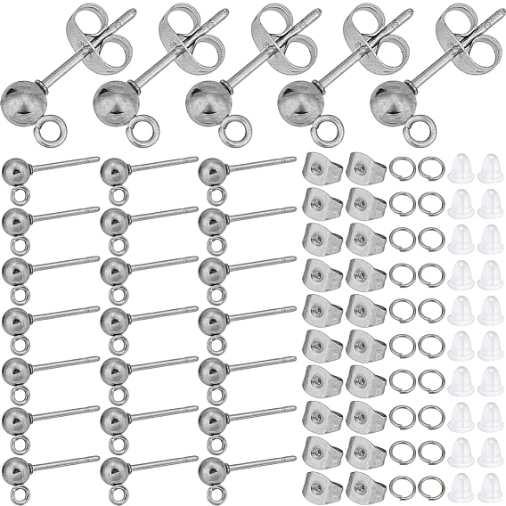 150 шт 202 детали серьги-гвоздики из нержавеющей стали, со штифтами 304 из нержавеющей стали и вертикальной петлей, 150шт кольца прыжок, 300 ушные гайки