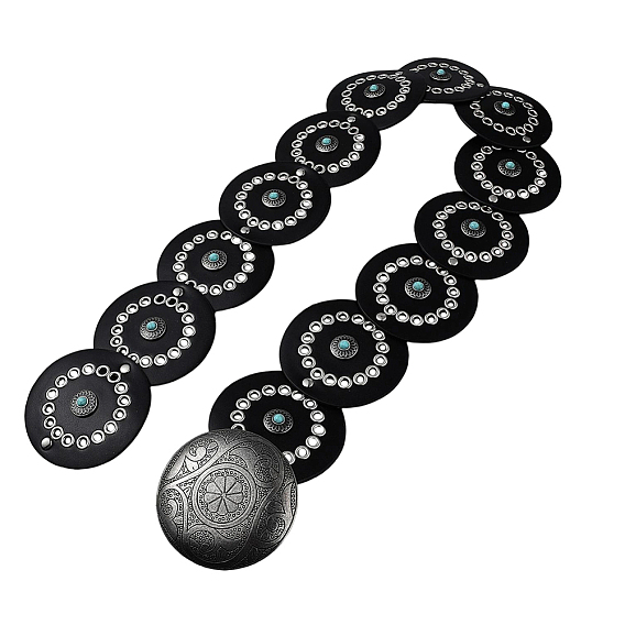 Ремни-цепочки в стиле вестерн из искусственной кожи и искусственной смолы с имитацией драгоценных камней и пряжками из сплава, старинное серебро и платина