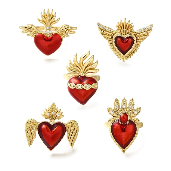 Покрытие стойки латунные прозрачные кольца с фианитом открытые манжеты, эмалированное кольцо в форме сердца для женщин, без кадмия и без свинца, долговечный