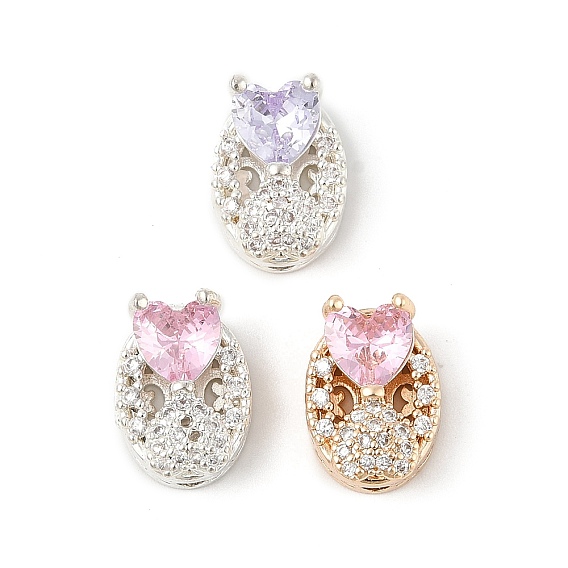 Латунные микро проложить кубического циркония бусы, овальные с сердцем, без свинца и без кадмия, долговечный