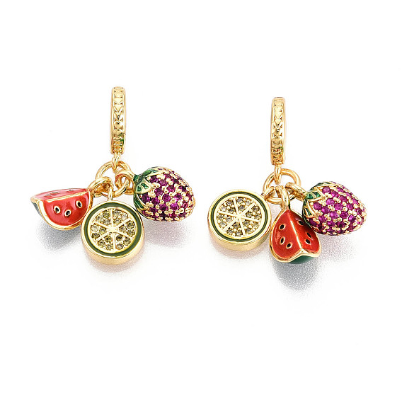 Латунное микропейв с кубическим цирконием европейские подвески с подвесками, с эмалью, клубника, арбуз и лимон, Подвески с большими отверстиями