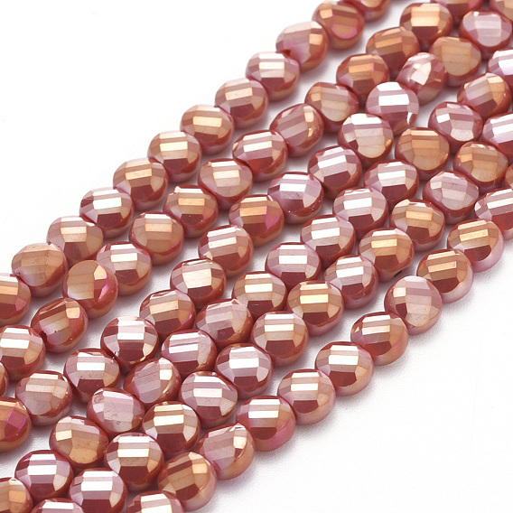 Electroplate Glass Beads Strands, Faceted, Flat Round, Full Rainbow Plated