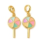 Rack Plating Brass Pendants, with Enamel, Long-Lasting Plated, Golden, Lollipop Charm
