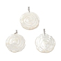 Natural White Shell Pendants, Flower Rose Charms, with Brass Snap on Bails, Cadmium Free & Lead Free