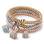 Stylish Elastic Popcorn Corn Chain Bracelet Set with Three Metallic Colors - Perfect for Women!