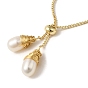 Natural Pearl & Shell Beaded Slider Bracelets, with Brass Chains