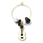 Music Theme Alloy Wine Glass Charms, Synthetic White Howlite Chip with Natural Obsidian Chip
