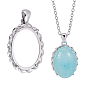 1Pc 925 Sterling Silver Pendant Cabochon Settings, Oval Charms, Open Back Settings