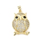 Латунные микропаве прозрачные подвески с фианитом, сова, без свинца и без кадмия, долговечный, стойки покрытие