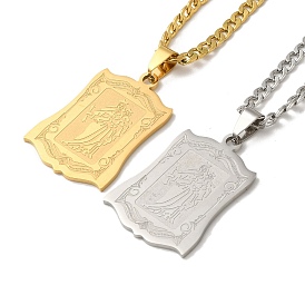 Rectangle with Virgin Mary
 Pendant Necklaces, 304 Stainless Steel Curb Chain Necklaces