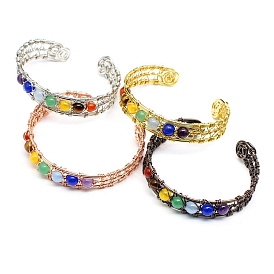 Bracelet manchette en perles de pierres précieuses naturelles mélangées, bracelets enveloppés de fil