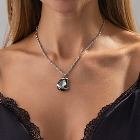 Colliers pour femmes avec pendentif en forme de larme en verre et fer, chaîne en alliage, grises 