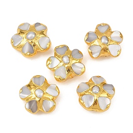 Бусины из натурального жемчуга и белых ракушек, с латунной фурнитурой , цветок, цветочный белый