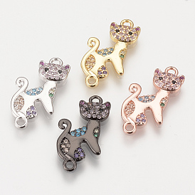 Brass Micro Pave Cubic Zirconia Kitten Links Connectors, Cat, Colorful