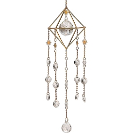 Metal Bicone & Sun Hanging Ornaments, Octagon & Round Glass Tassel Suncatchers for Home Garden Decoration