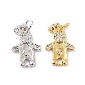 Rack Plating Brass Micro Pave Cubic Zirconia European Dangle Charms, Long-Lasting Plated, Lead Free & Cadmium Free, Human