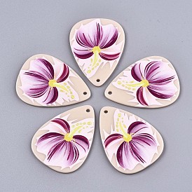 Acrylic Pendants, 3D Printed, Teardrop with Flower Pattern