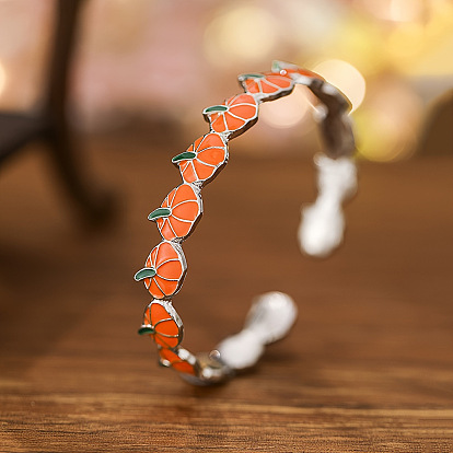 Brazaletes abiertos de aleación esmaltada para Halloween, calabaza, Platino