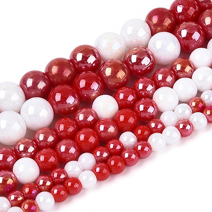 Нити из перламутровых непрозрачных круглых стеклянных бусин