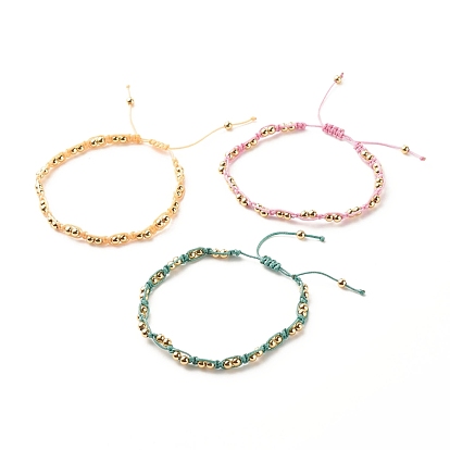 Round Brass Braided Bead Bracelet, Adjustable Friendship Bracelet for Women