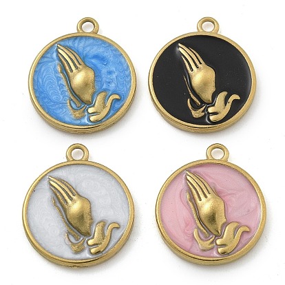 304 нержавеющей стальной эмали подвески, плоский круглый оберег с молящимися руками