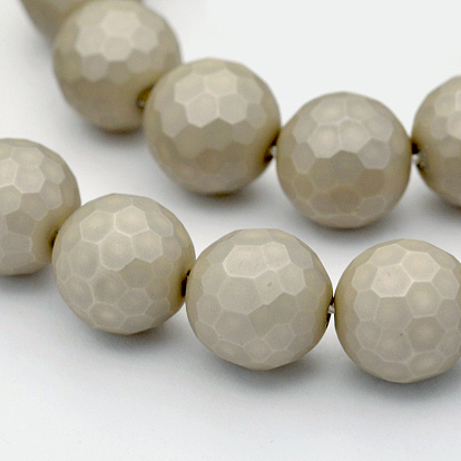 Frosted Round Shell Pearl Bead Strands, Faceted