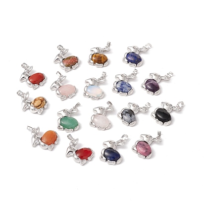 Natural & Synthetic Gemstone Pendants, with Platinum Tone Brass Findings, Cadmium Free & Lead Free, Rabbit Charm