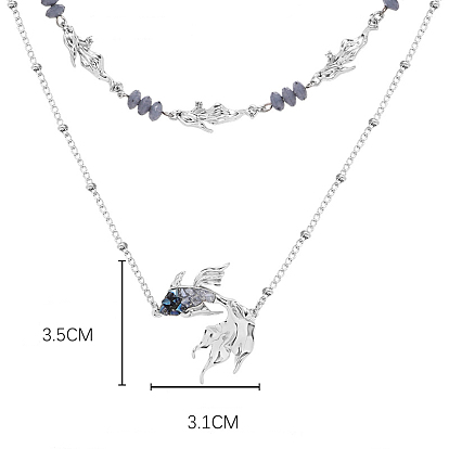 Ожерелья с подвесками из сплава и стекла в виде синей рыбы