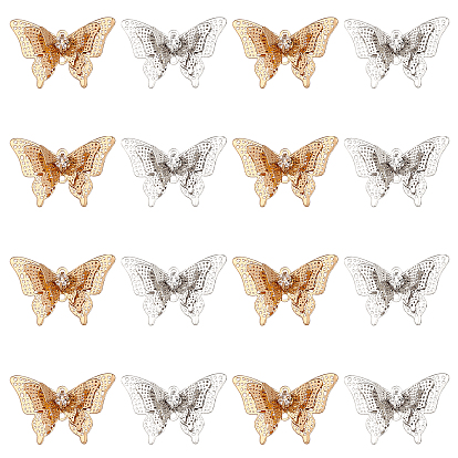 Brass Links Connectors, with Crystal Rhinestone, 3D Butterfly