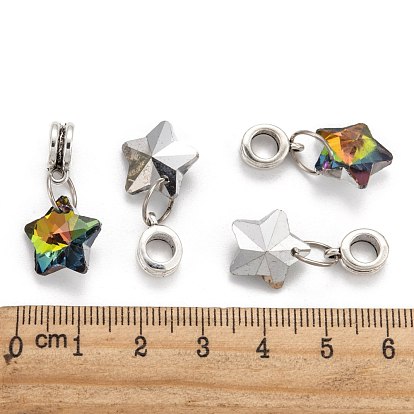 Tibetan Style Alloy Large Hole European Dangle Charms, with Electroplated Glass Star Charms, 26mm, Hole: 5mm
