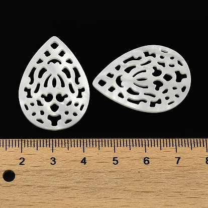 Natural White Shell Hollow Pendants, Teardrop Charms