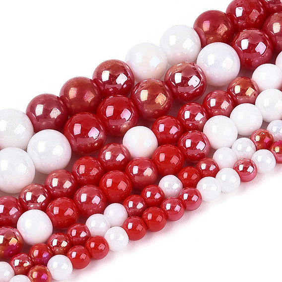 Нити из перламутровых непрозрачных круглых стеклянных бусин