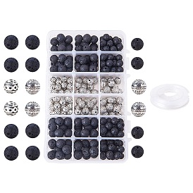 PandaHall Elite Natural Lava Rock Beads and Alloy Beads for  Bracelet Makings, with Strong Stretchy Beading Elastic Wire